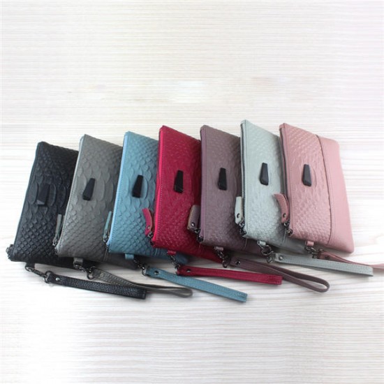 Women Crocodile Genuine Cowhide 6.3 Inches Phone Clutch Wallet Keys Card Coin Holder 6 Colors