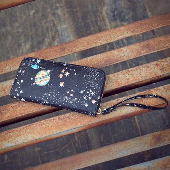 Women Faux Leather Galaxy Pattern Wallet Phone Bag Coin Purse Clutch Bag