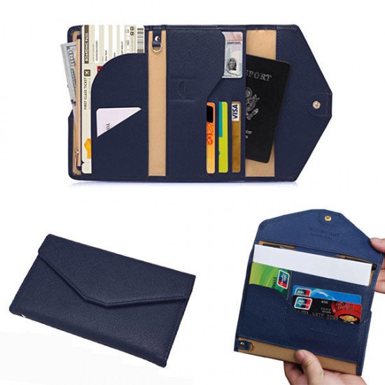 Women Men Simple Faux Leather Wallet Pen Card Holder Passport Clutch Bag