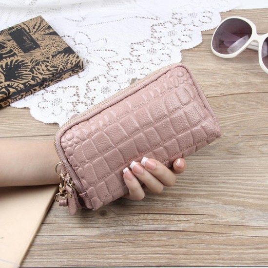 Women Stone Pattern Clutches Bags Double Zipper Long Wallet Card Holder 5.5'' Phone Purse For Iphone