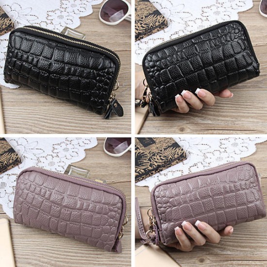 Women Stone Pattern Clutches Bags Double Zipper Long Wallet Card Holder 5.5'' Phone Purse For Iphone