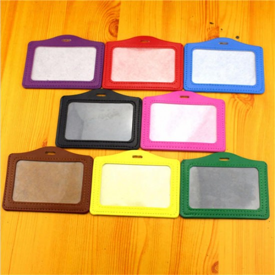 10 Sets Of PU Leather Business ID Card Holder Neck Lanyard Name Card Case