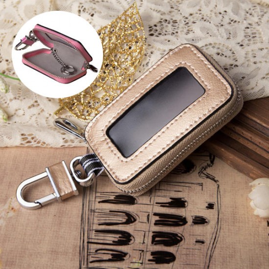 Genuine Leather Car Key Holder Hanging Portable Keychain Covers Pouch Purse Key Bag