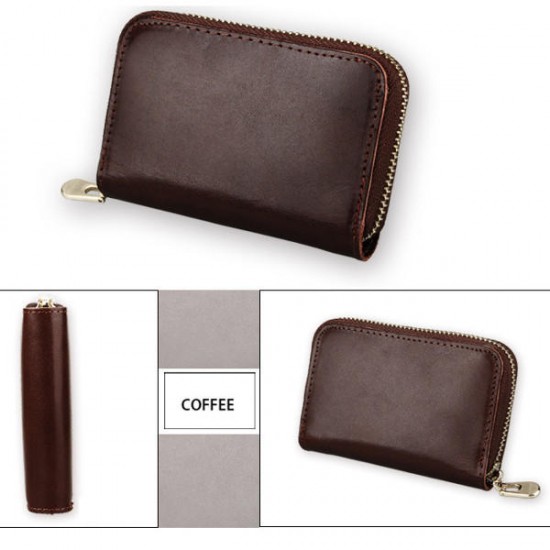 Genuine Leather Card Holder Portable Zipper Short Purse Wallets Coin Bags