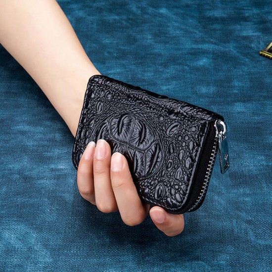 Genuine Leather Crocodile Pattern 12 Card Slot Wallet For Men And Women