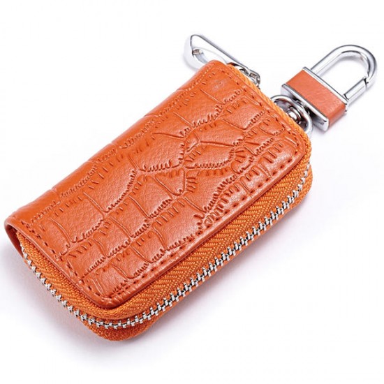 Genuine Leather Key Holder Zipped Key Pouch Keychain Auto Car Key Case Bag