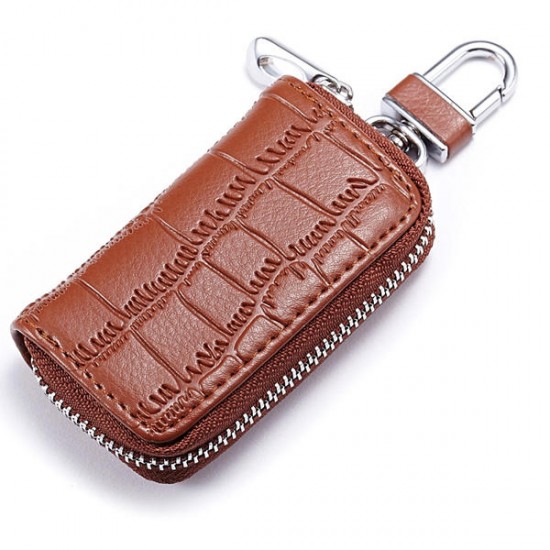 Genuine Leather Key Holder Zipped Key Pouch Keychain Auto Car Key Case Bag