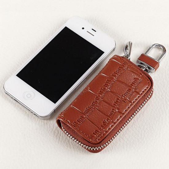 Genuine Leather Key Holder Zipped Key Pouch Keychain Auto Car Key Case Bag