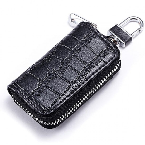 Genuine Leather Key Holder Zipped Key Pouch Keychain Auto Car Key Case Bag