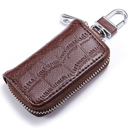 Genuine Leather Key Holder Zipped Key Pouch Keychain Auto Car Key Case Bag