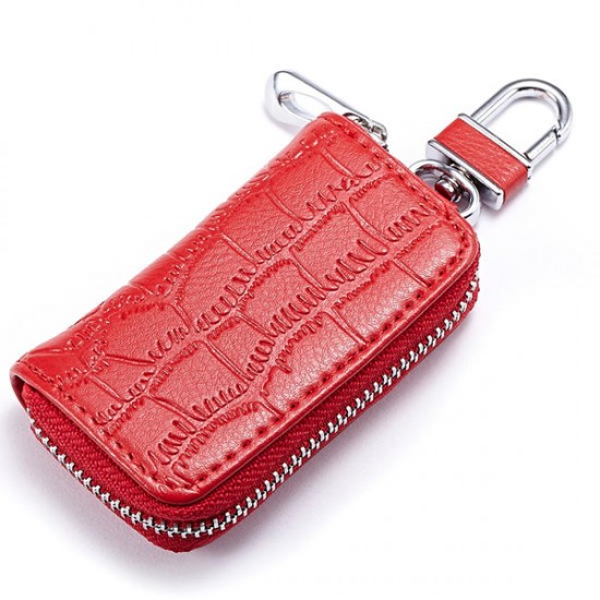 Genuine Leather Key Holder Zipped Key Pouch Keychain Auto Car Key Case Bag