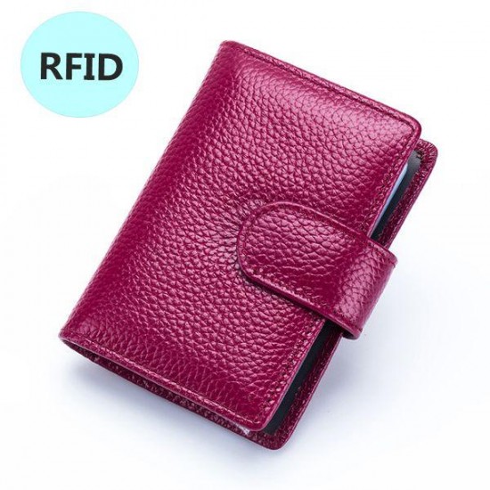 Genuine Leather RFID Blocking Credit Card Holder Hasp Business ID Case