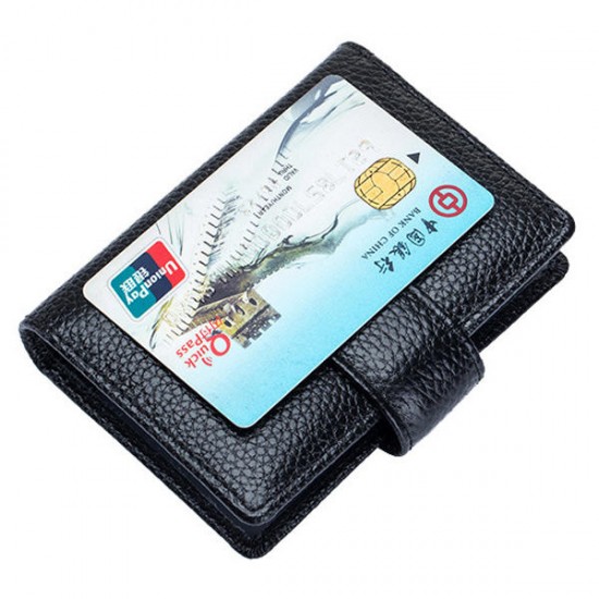 Genuine Leather RFID Blocking Credit Card Holder Hasp Business ID Case