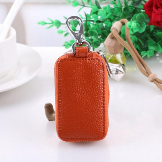 Genuine Leather Zipper Car Key Chain Bags Portable Hook Remote Wallet Bags