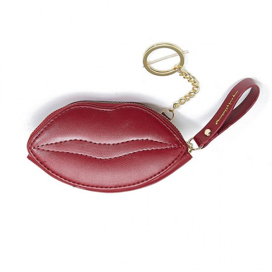 Women Faux Leather Shopping Lip Shape Coin Bag Small Purse Key Holder
