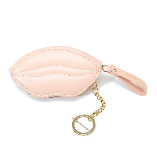Women Faux Leather Shopping Lip Shape Coin Bag Small Purse Key Holder