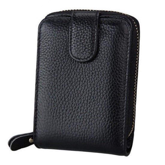 Women Genuine Leather Card Holder Men Portable Short Wallets Purse Zipper Case