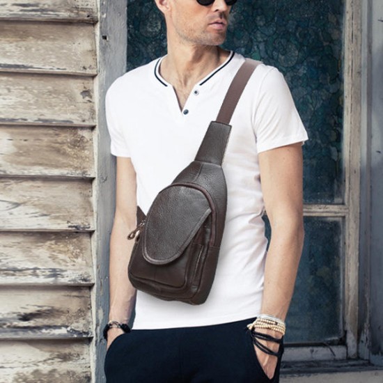 Men Women Genuine Leather Chest Bag Fashion Retro Casual Crossbody Bag with 3 Colors