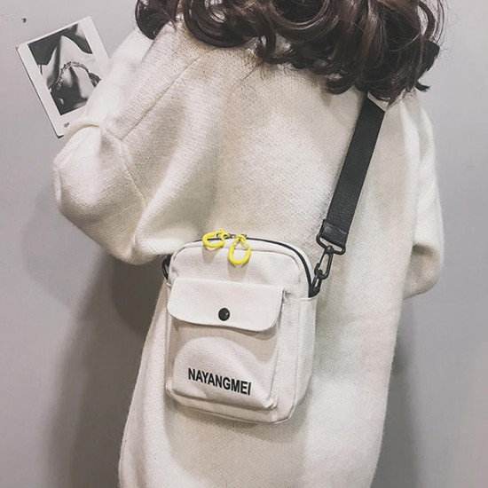 Women Canvas Plain Hip-hop Shoulder Bag Crossbody Phone Bag