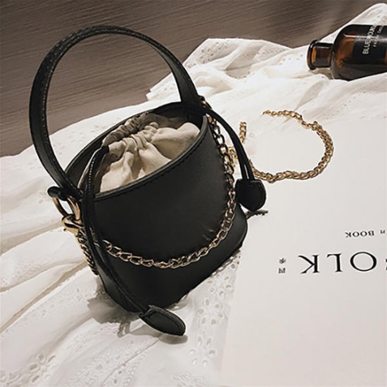 Women Faux Leather Brief Chain Bag Bucket Bag Crossbody Bag Shoulder Bag Handbag