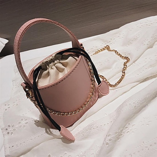 Women Faux Leather Brief Chain Bag Bucket Bag Crossbody Bag Shoulder Bag Handbag
