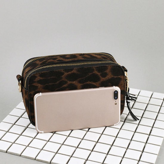 Women Faux Leather Leopard Pattern Phone Bag Shoulder Bag