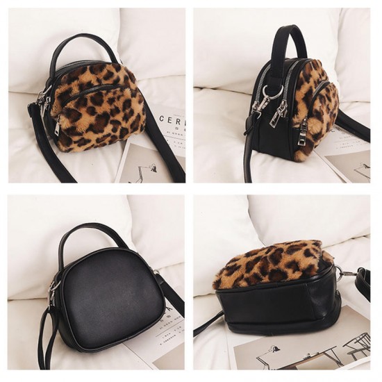 Women Faux Leather Leopard Print Shoulder Bag Crossbody Bag