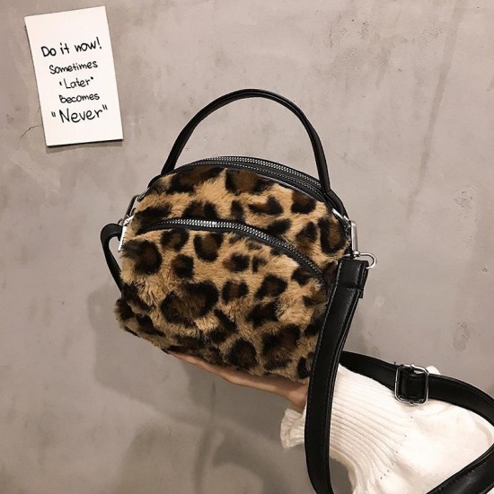 Women Faux Leather Leopard Print Shoulder Bag Crossbody Bag