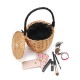 100% Handmade Straw Woven Tote Wicker Bag With Lid Bamboo Basket Handbag