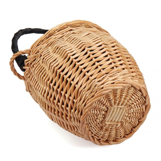 100% Handmade Straw Woven Tote Wicker Bag With Lid Bamboo Basket Handbag