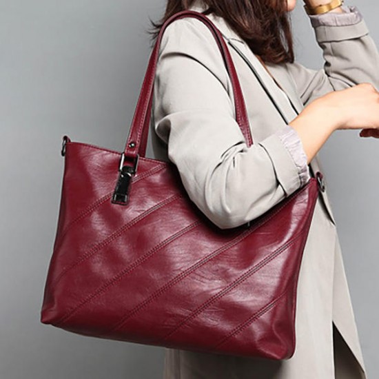 2 PCS Women Soft Faux Leather Large Capacity Tote Bag Solid Casual Crossbody Bag Handbag