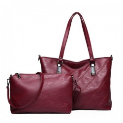 2 PCS Women Soft Faux Leather Large Capacity Tote Bag Solid Casual Crossbody Bag Handbag