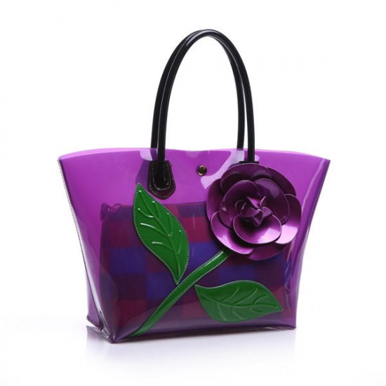 2 Pcs Women Flower Design Tote Bags Transparent Shoulder Bags Elegant Party Bags