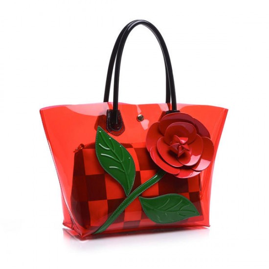 2 Pcs Women Flower Design Tote Bags Transparent Shoulder Bags Elegant Party Bags