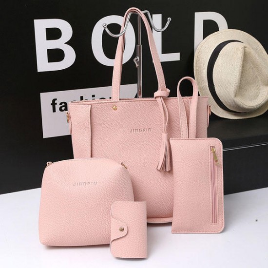 4 PCS Handbags Tassel Shoulder Bags Elegant Clutches Bags Wallets Card Holder