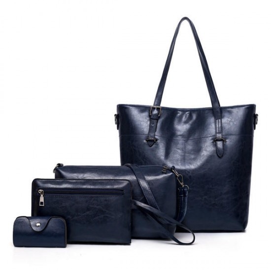 4 PCS Women Faux Leather Handbag Multi-function Crossbody Bag Vintage Tote Bag