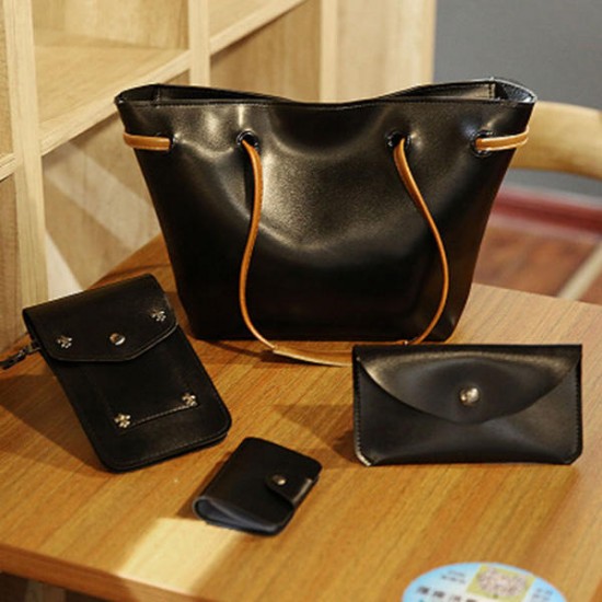 4PCS PU Leather Stylish Handbag Phone Bag Wallet Card Holder