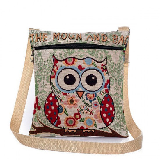 Owl and Floral Printed Embroidery Canvas Tote Casual Large Capacity Shopping Bag Daily Handbags
