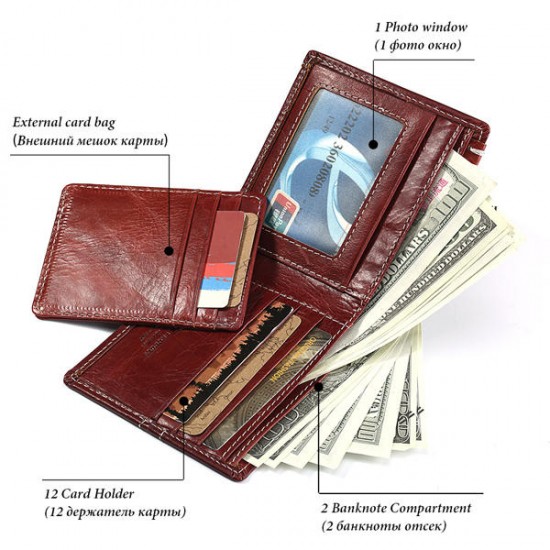 12 Card Slots Men Women Genuine Leather Cowhide Card Holder Wallet