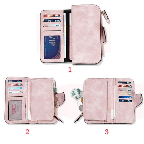 14 Card Slots Woman Four Fold Wallet Purse Faux Leather Card Bag Multi Card Slots Phone Bag