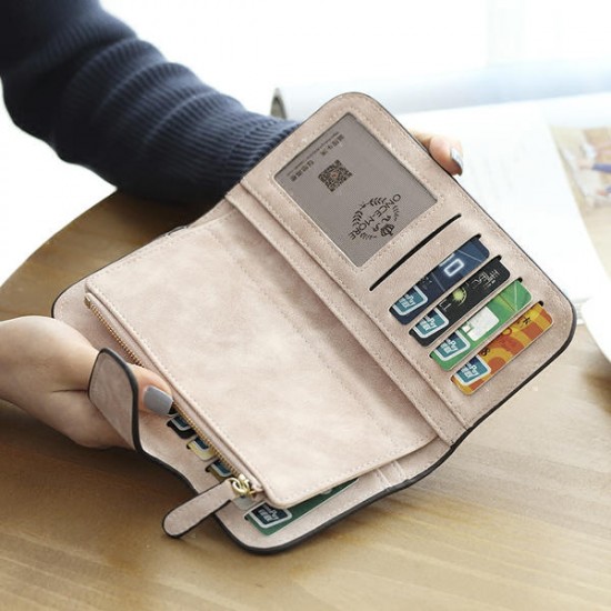 14 Card Slots Woman Four Fold Wallet Purse Faux Leather Card Bag Multi Card Slots Phone Bag