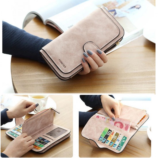 14 Card Slots Woman Four Fold Wallet Purse Faux Leather Card Bag Multi Card Slots Phone Bag