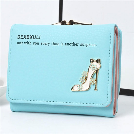 3 Fold High Heels Hasp Short Wallet Candy Color Purse 5 Card Holder Coin Bags