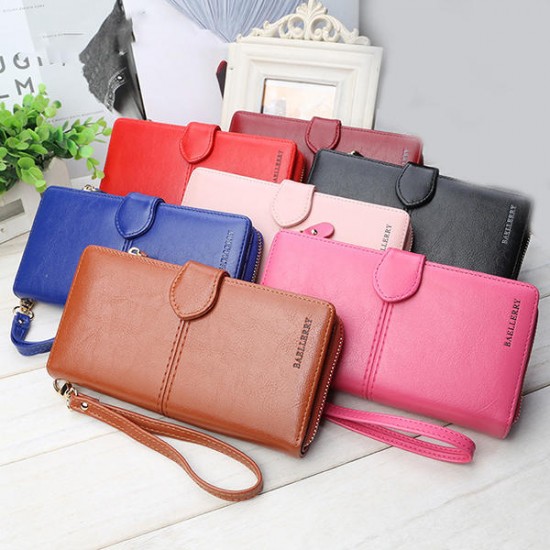 Baellerry Women Faux Leather Large Capacity Fashion Purse Wallet Pure Color Clutch Bag Card Holder