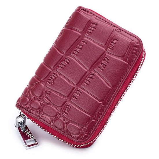 Women Genuine Leather Stone Pattern 16 Card Slots Card Holder Wallet Coin Purse