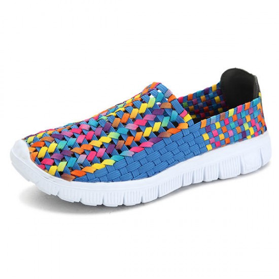 Big Size Women Summer Breathable Sneakers Knit Flat Athletic Shoes Colorful Shoes
