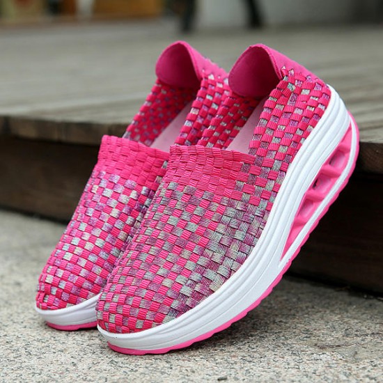 Colorful Rocker Sole Shoes Handmade Knit Shake Shoes Casual Slip On Sneakers
