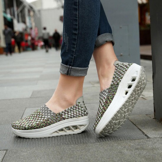 Colorful Rocker Sole Shoes Handmade Knit Shake Shoes Casual Slip On Sneakers