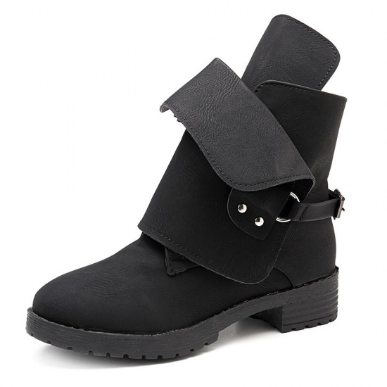 Ankle Adjustable Buckle Slip On Women Boots