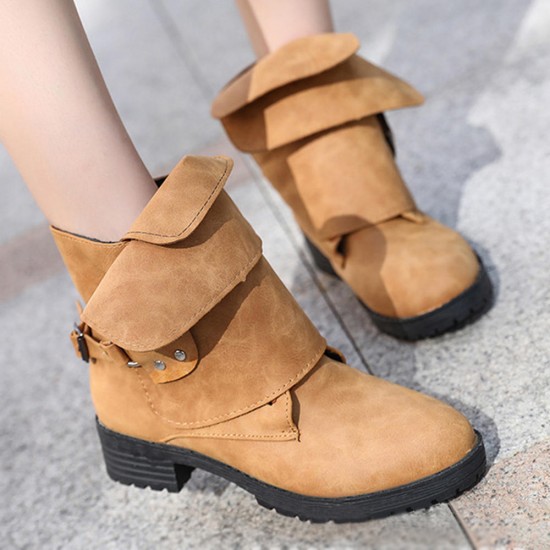 Ankle Adjustable Buckle Slip On Women Boots